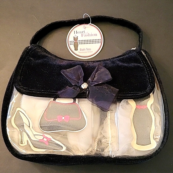 NEW Black Velvet Handbag, Grooming Accessories, 6 Pieces! - Picture 3 of 9